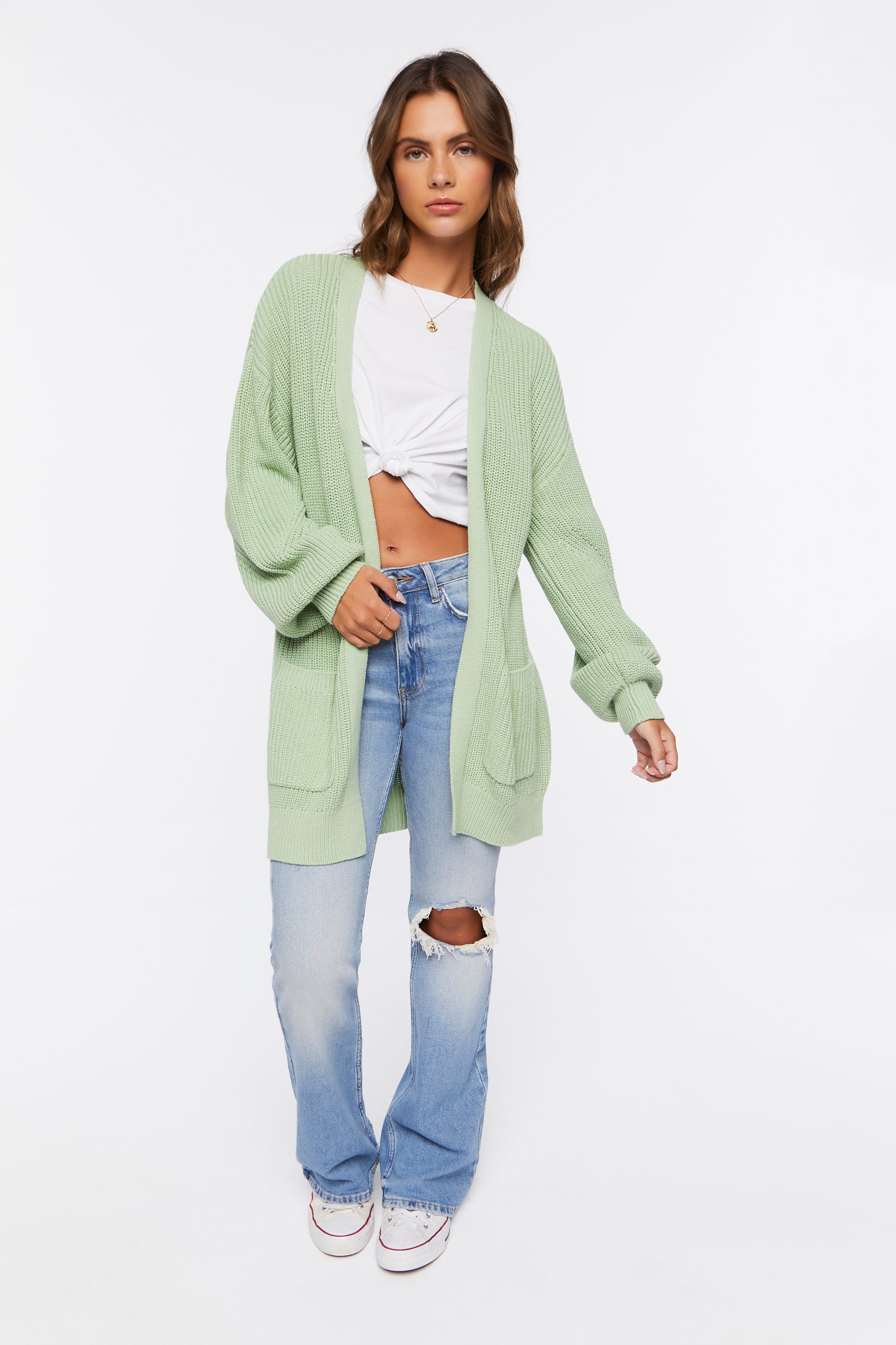 Sage Open-Front Cardigan Sweater 