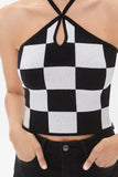 Blackcream Checkered Sweater-Knit Halter Top 2