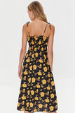 Blackmulti Floral Print Linen-Blend Midi Dress 2
