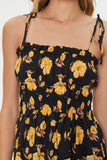 Blackmulti Floral Print Linen-Blend Midi Dress 4
