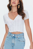 White Pointelle Sweater-Knit Crop Top 5