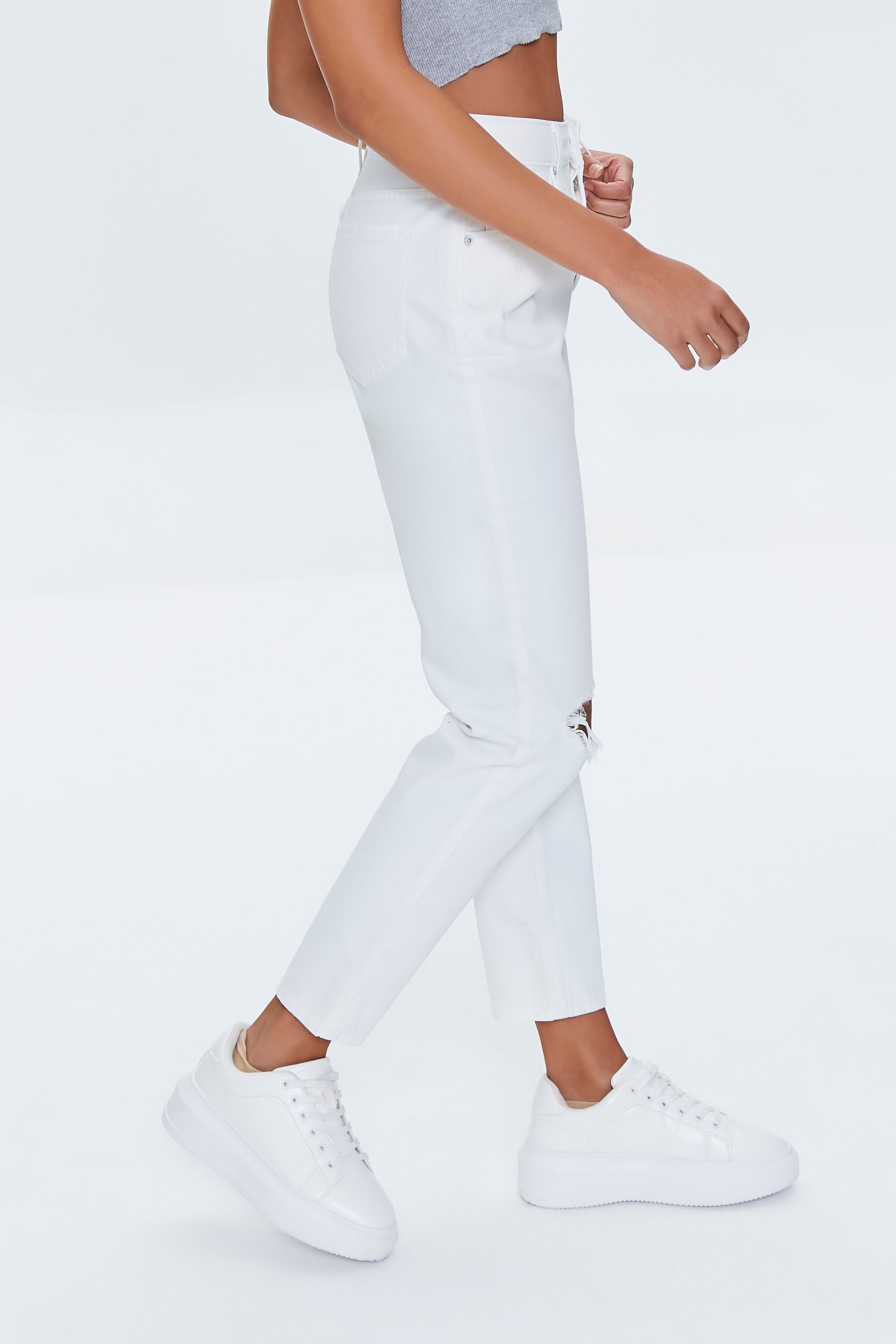 White High-Rise Distressed Mom Jeans 2