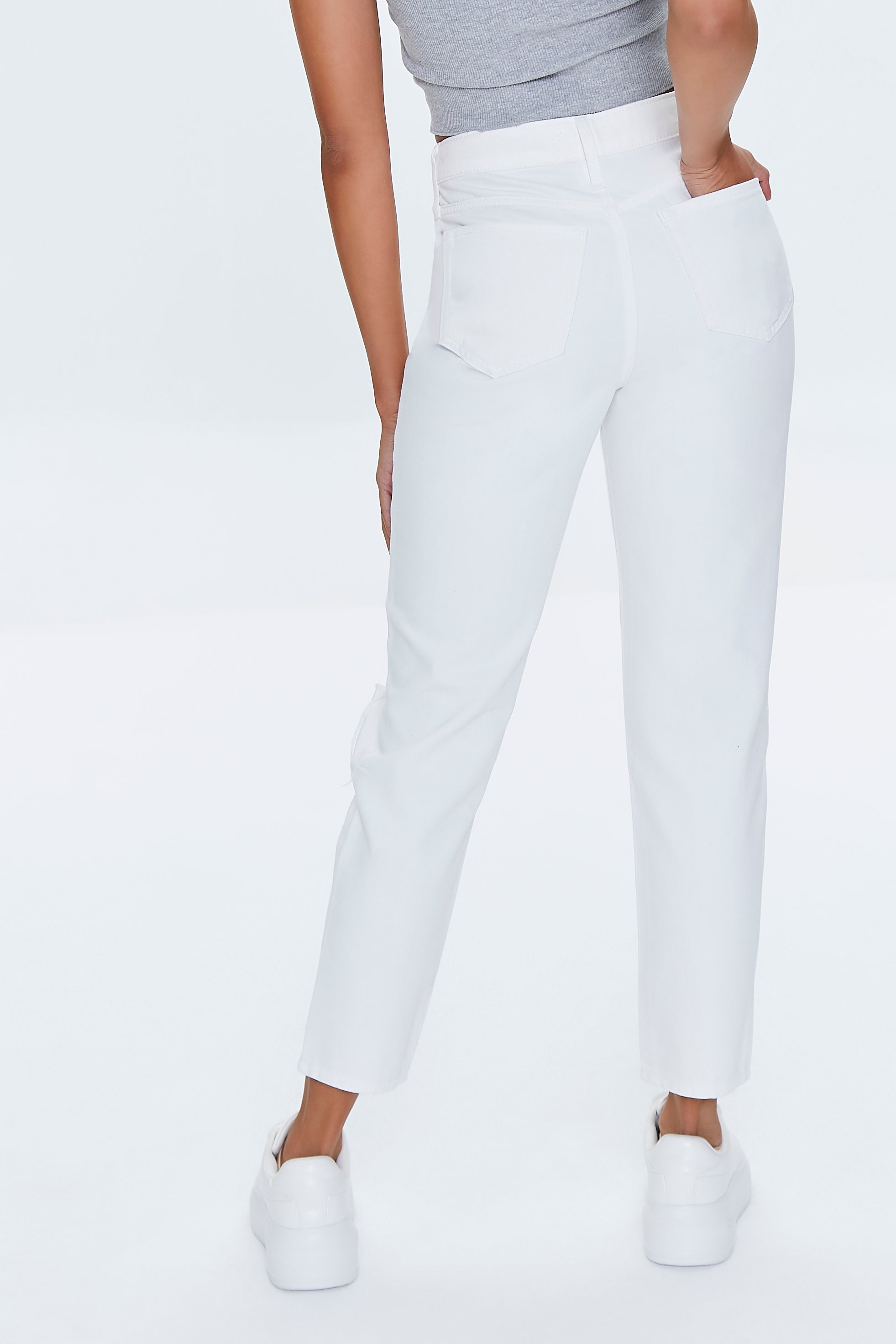 White High-Rise Distressed Mom Jeans 3