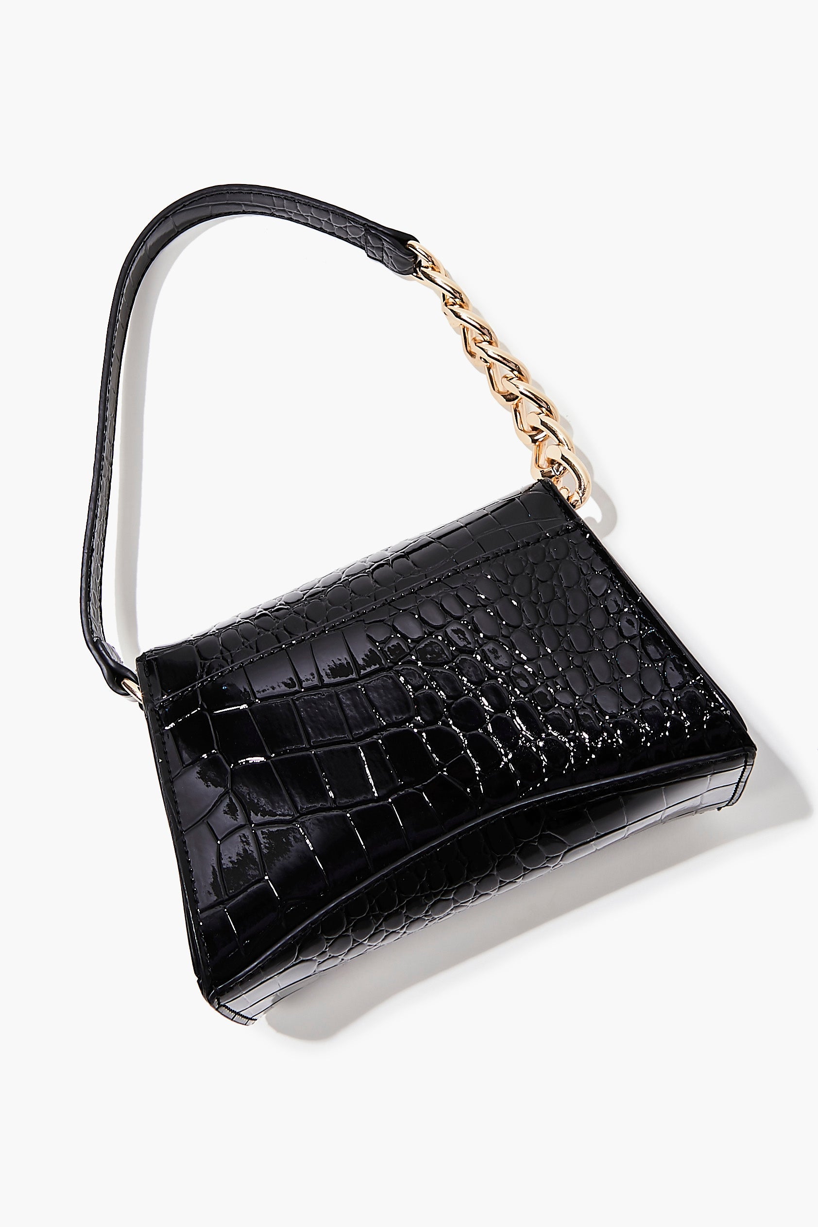 Black Faux Croc Leather Shoulder Bag 1
