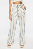 Creammulti Belted Striped Paperbag Pants 2