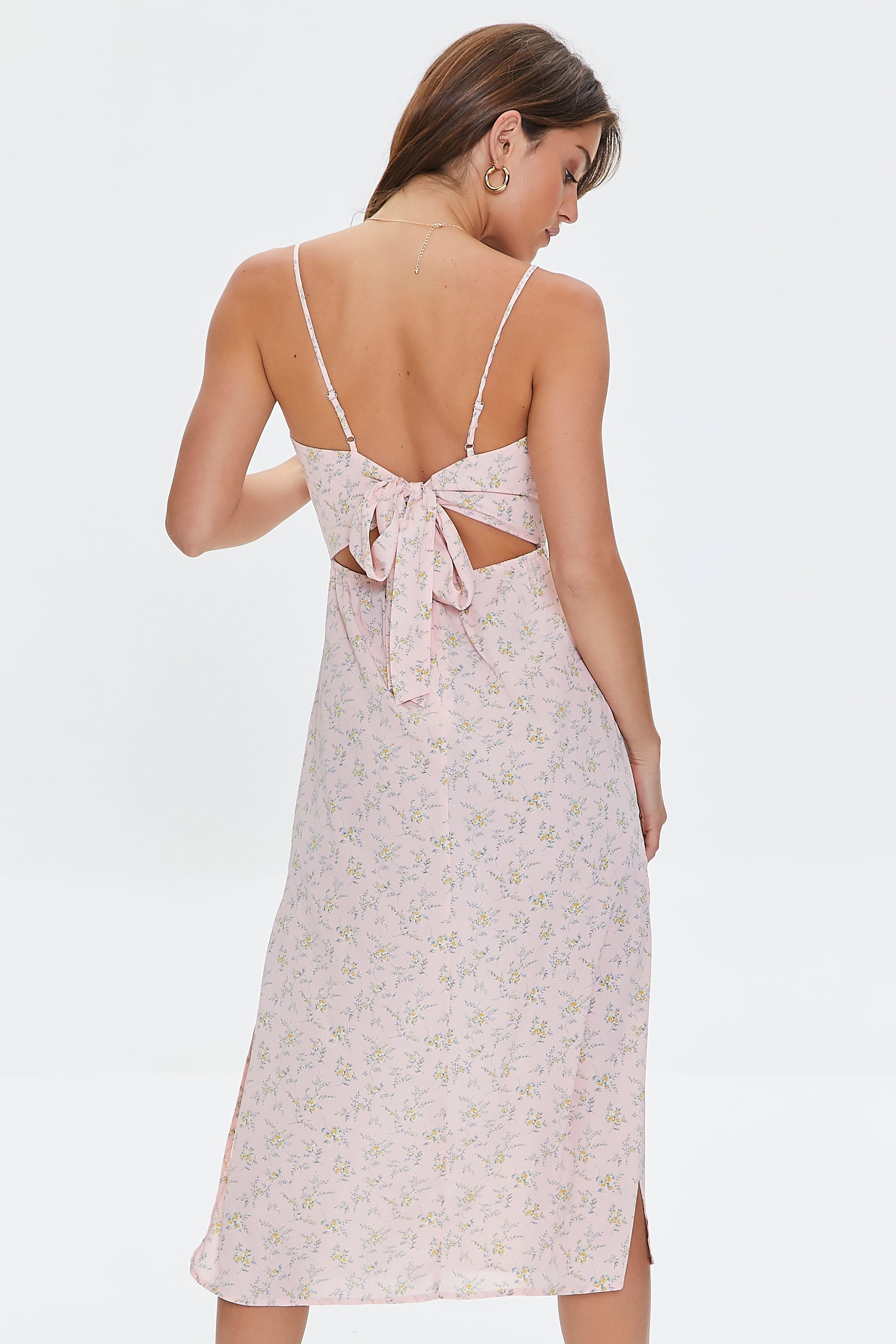 Lightpinkmulti Floral Print Tie-Back Midi Dress 2