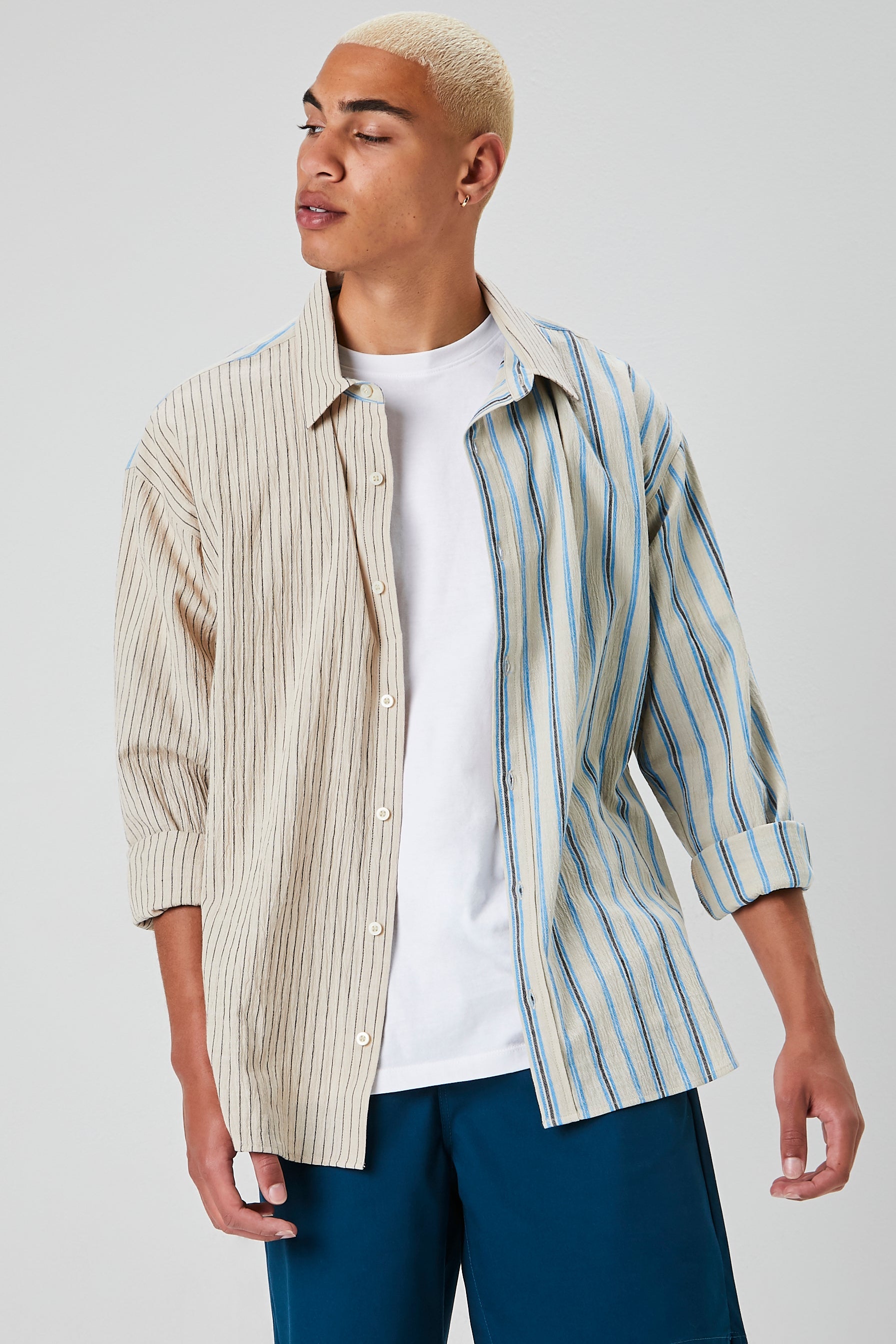 Taupemulti Reworked Striped Button-Front Shirt 