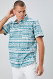 Whitegreen Wave Print Button-Front Shirt 