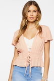 Seashell Plunging Butterfly Sleeve Crop Top 