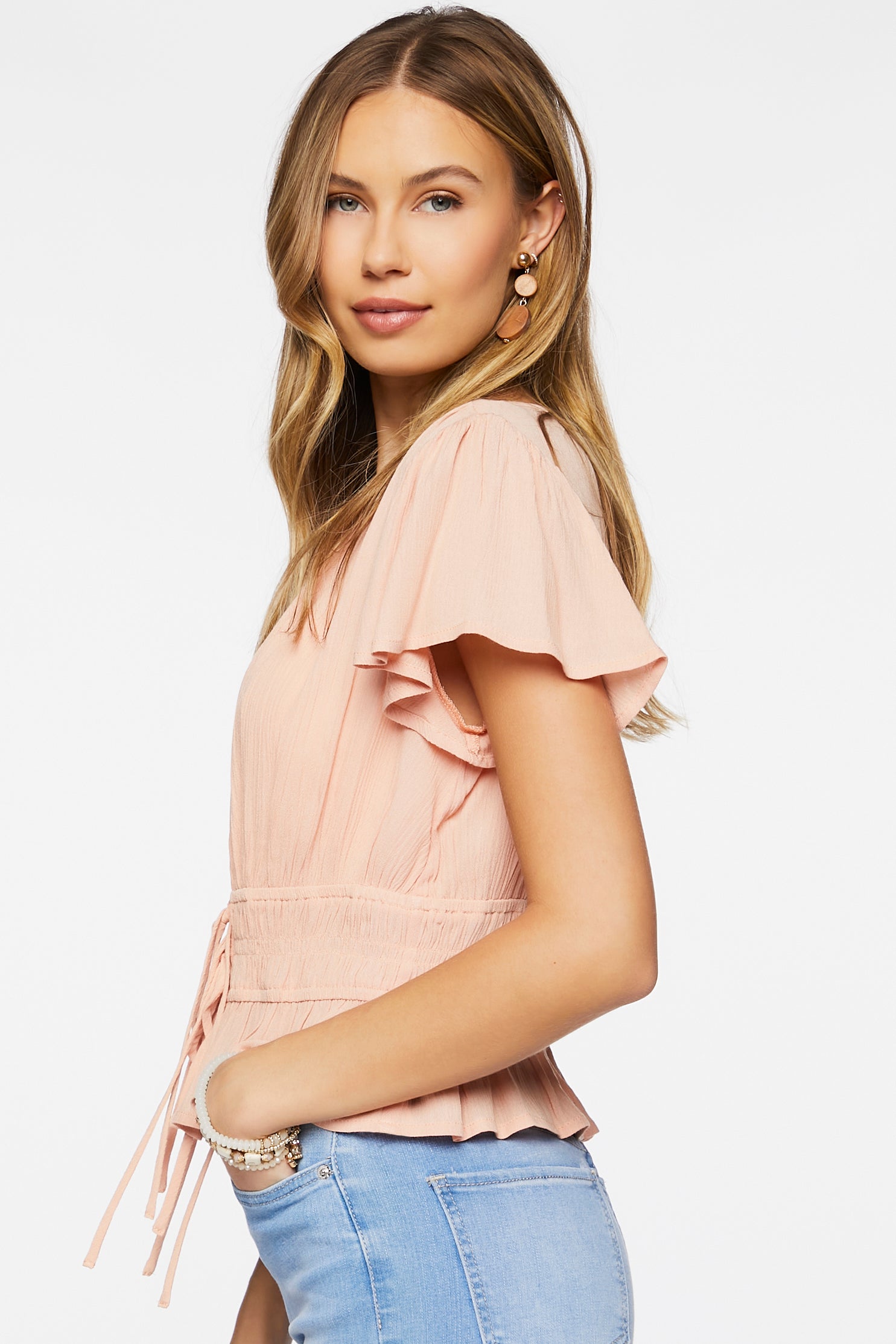 Seashell Plunging Butterfly Sleeve Crop Top 3