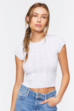 White Pointelle Sweater-Knit Crop Top 1