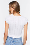 White Pointelle Sweater-Knit Crop Top 3