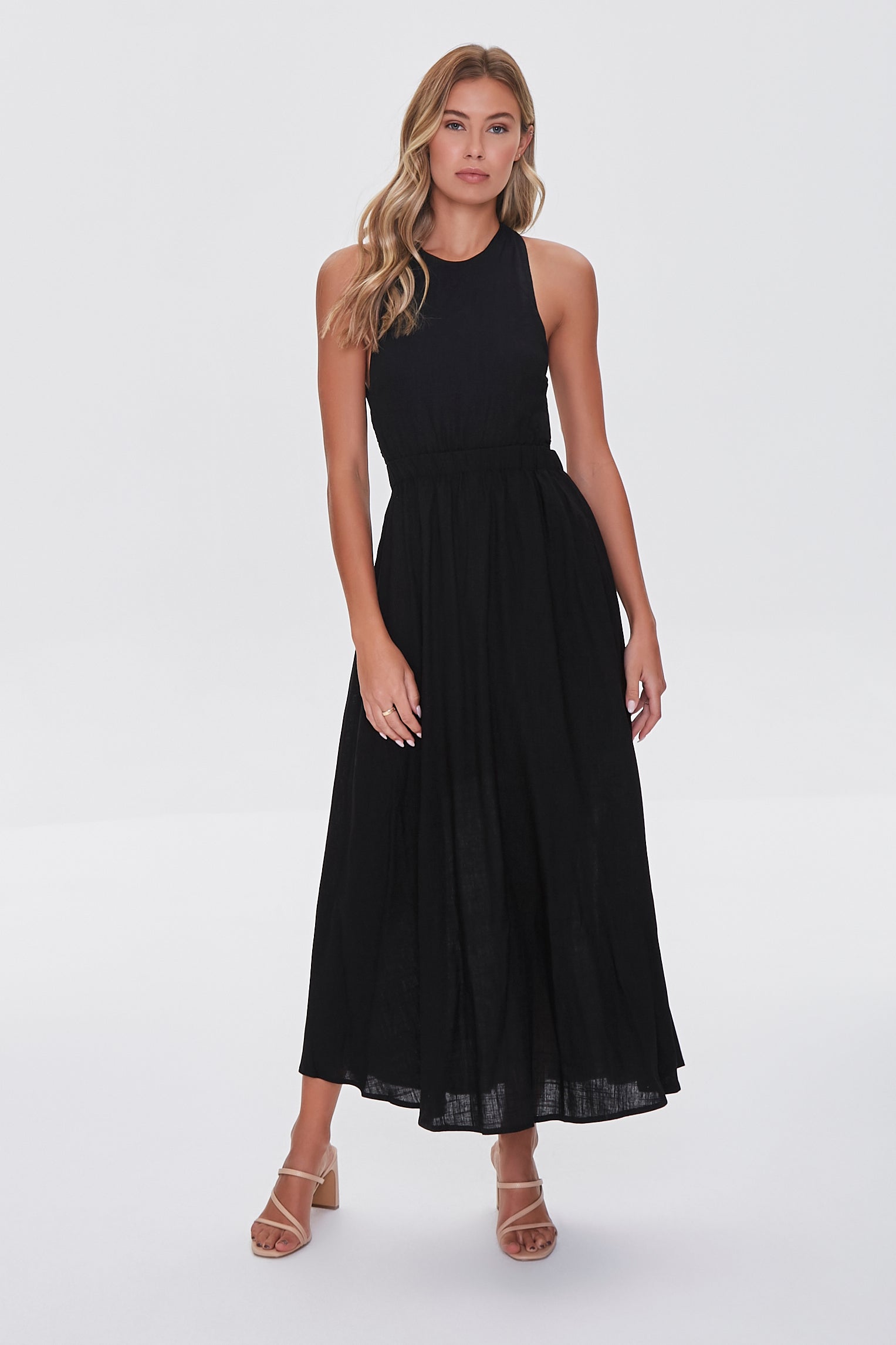 Black Linen-Blend Maxi Dress 