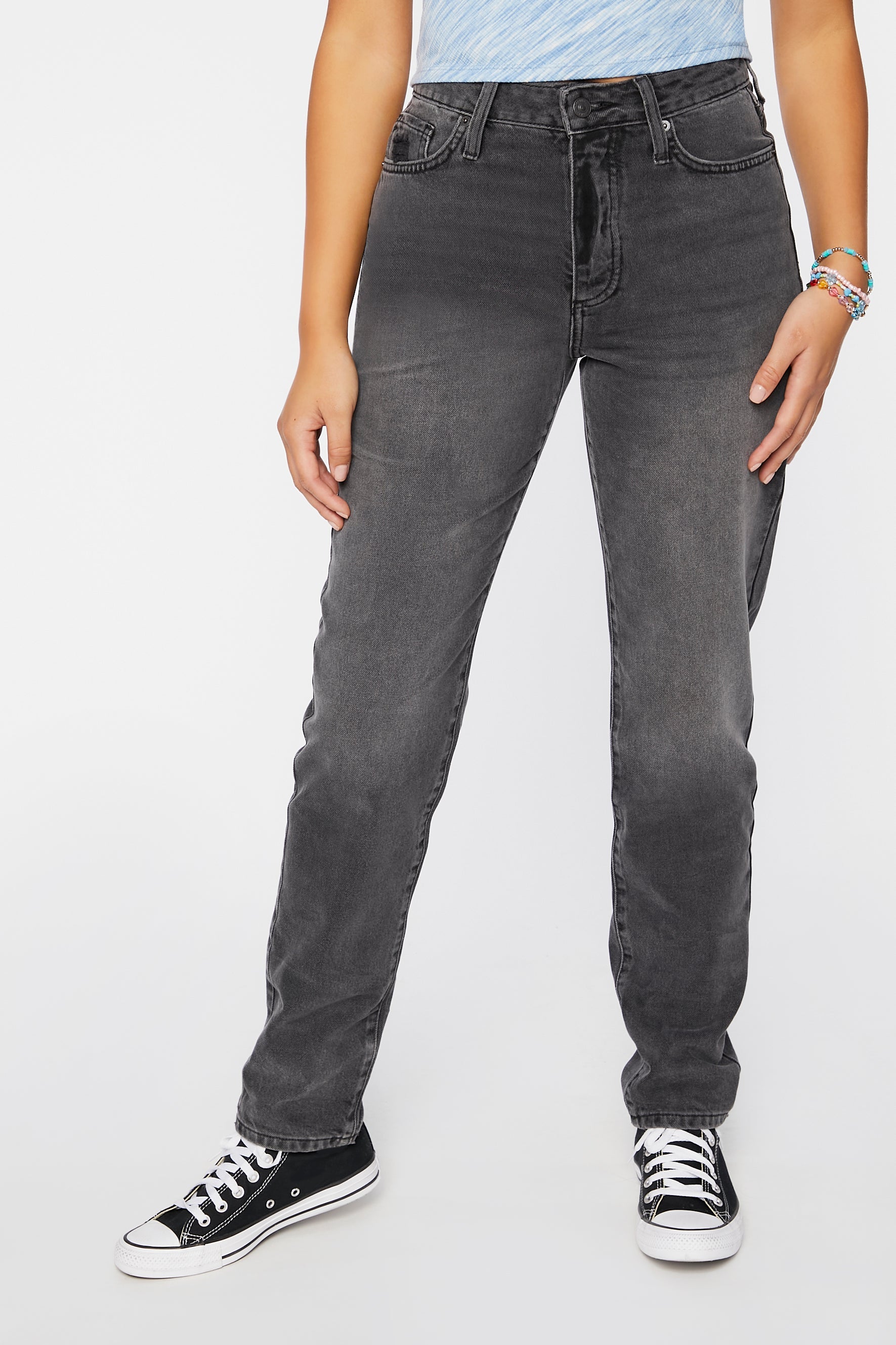 Black Distressed Long High-Rise Mom Jeans 2