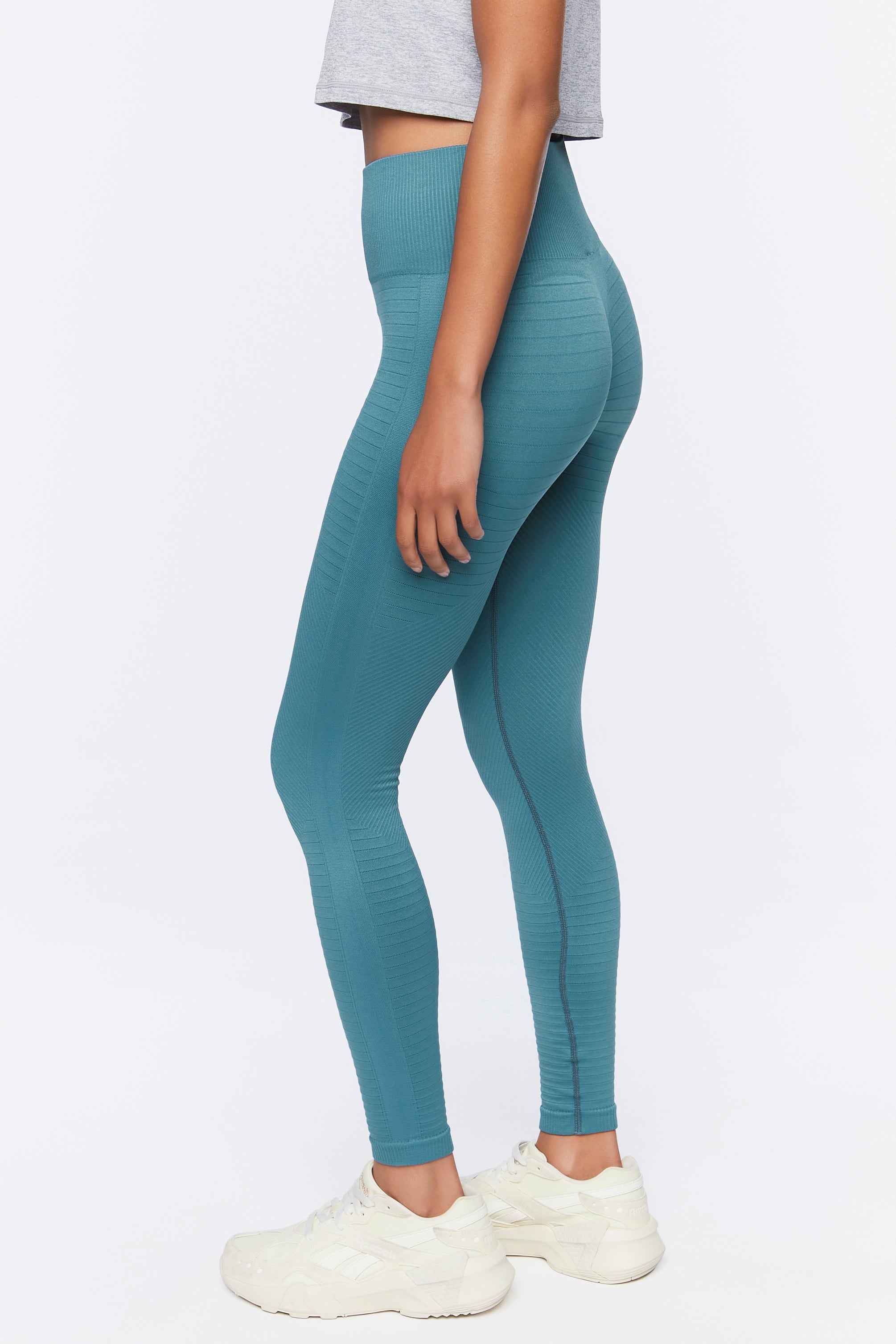 Teal Active Ribbed High-Rise Leggings 3