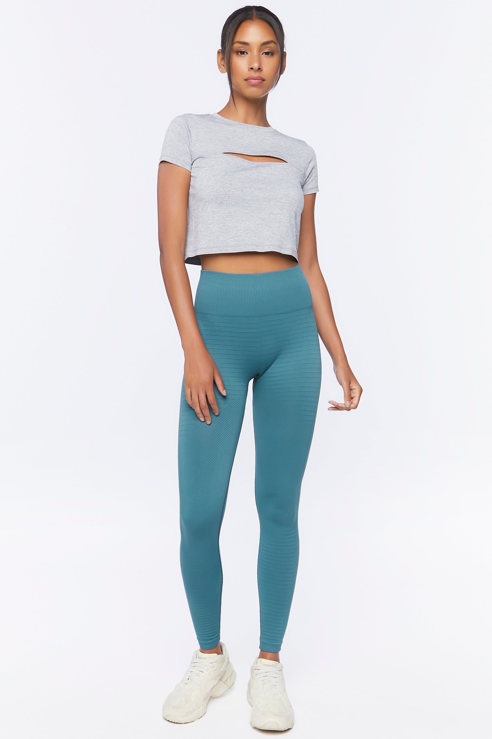 Teal Active Ribbed High-Rise Leggings 