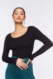 Black Henley Sweater-Knit Top