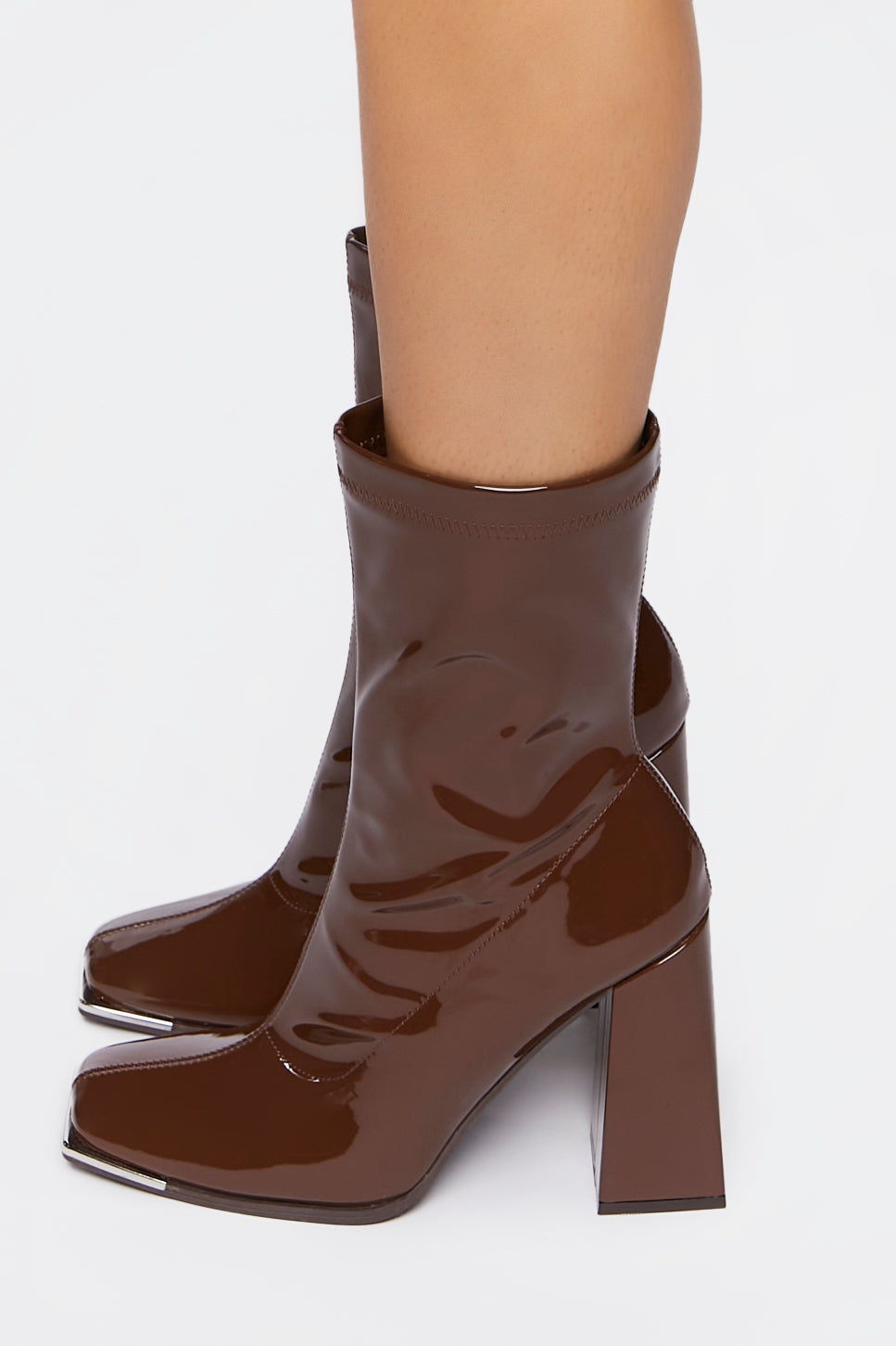 Brown Faux Patent Leather Booties 2