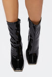 Black Faux Patent Leather Booties 