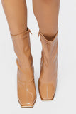 Nude Faux Patent Leather Booties 
