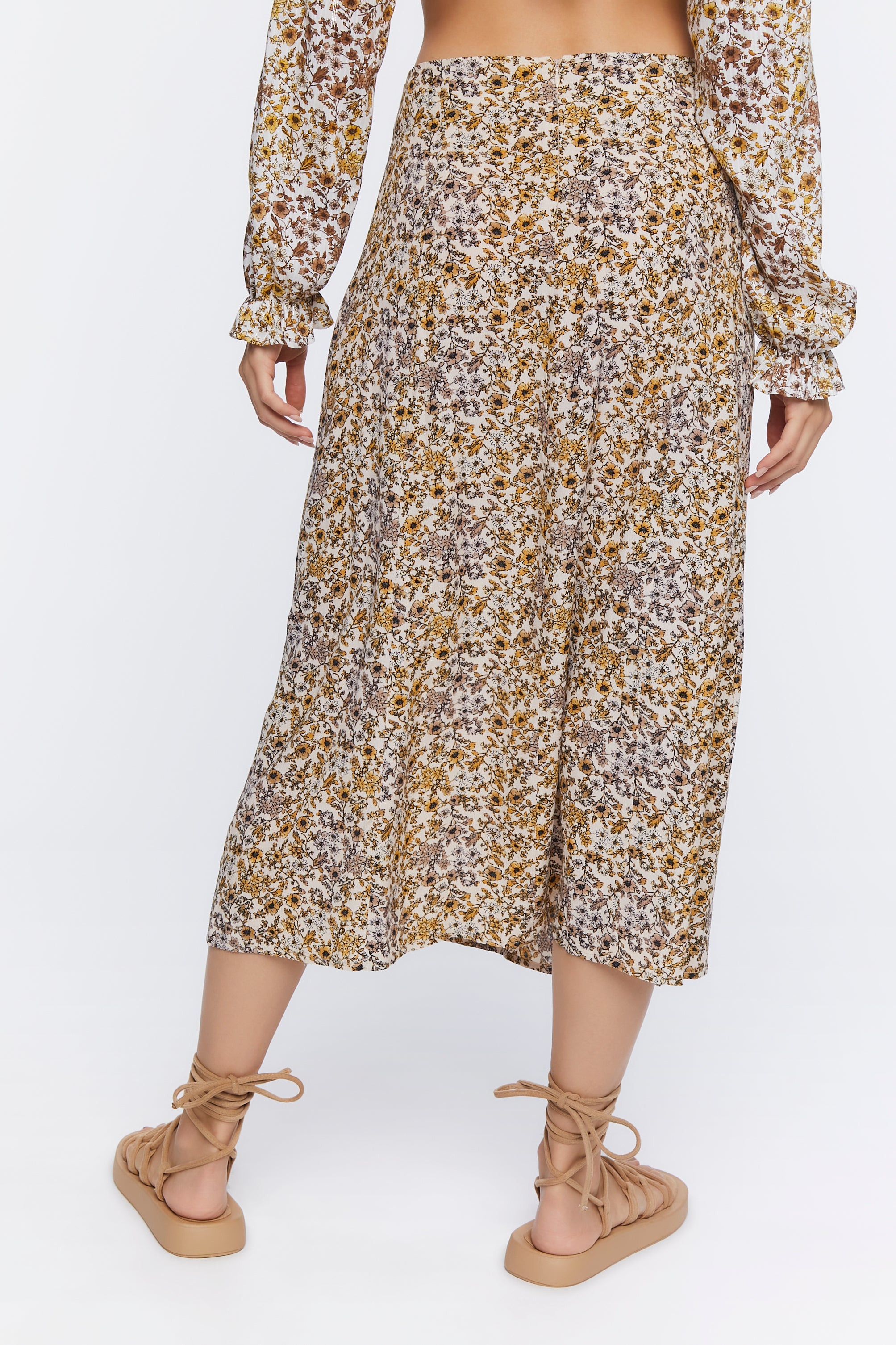 Taupe/multi Floral Print Midi Skirt 2