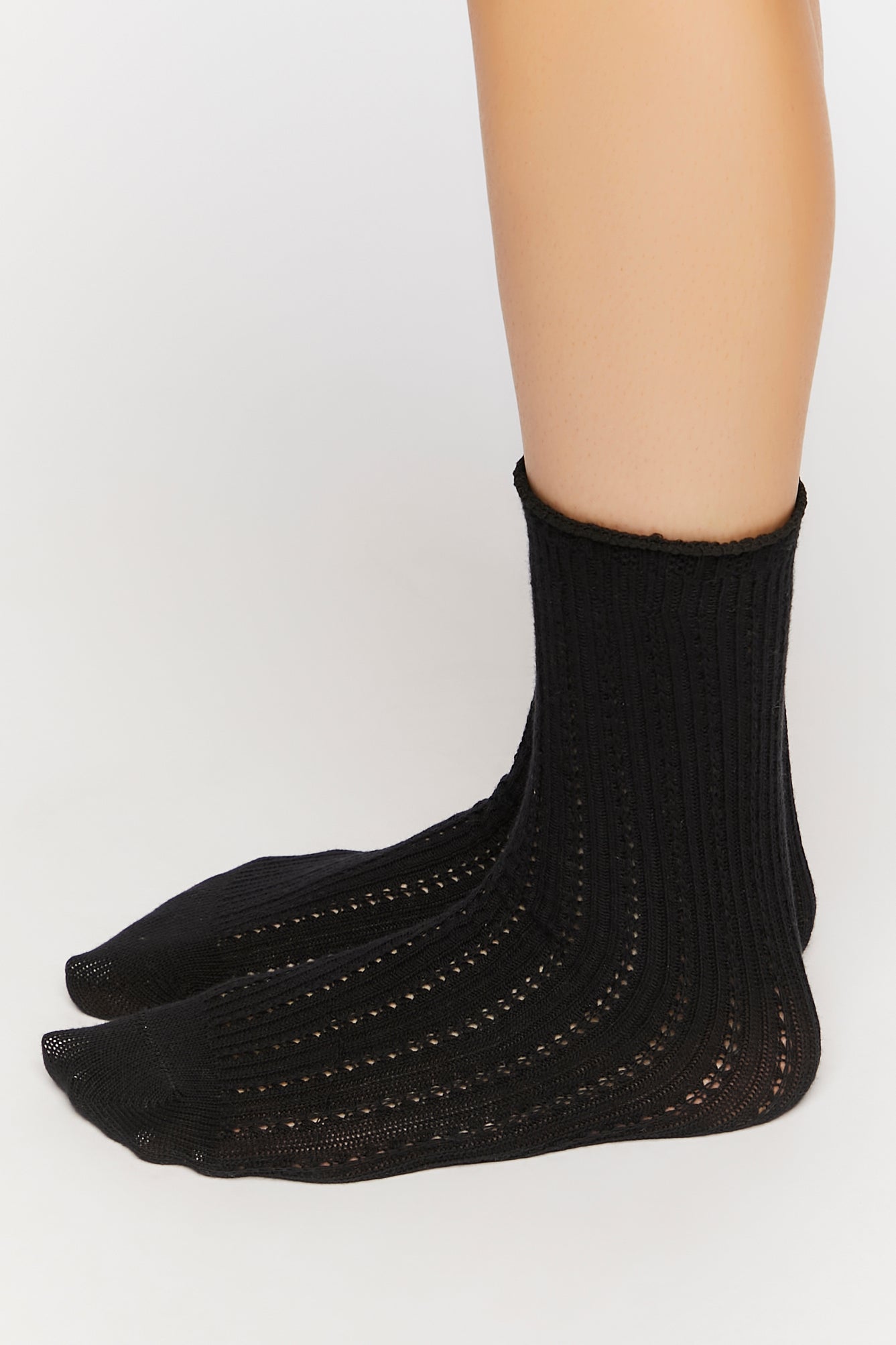 Black Pointelle Knit Crew Socks 2