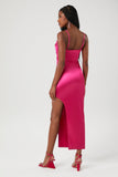 Shocking Pink Satin Asymmetrical Maxi Dress 2