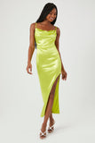 Green Banana Satin Asymmetrical Maxi Dress