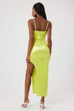 Green Banana Satin Asymmetrical Maxi Dress 2