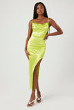 Green Banana Satin Asymmetrical Maxi Dress 3