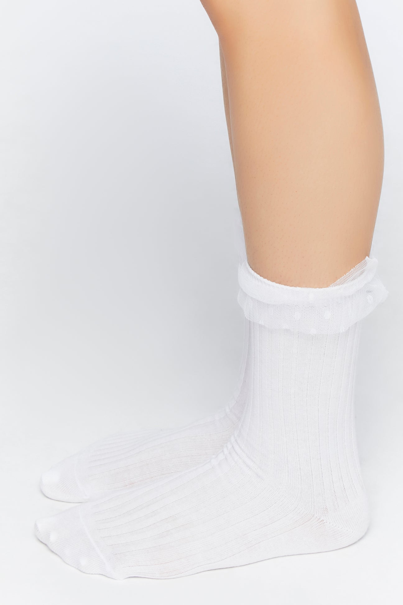 White Polka Dot Lace-Trim Crew Socks 2