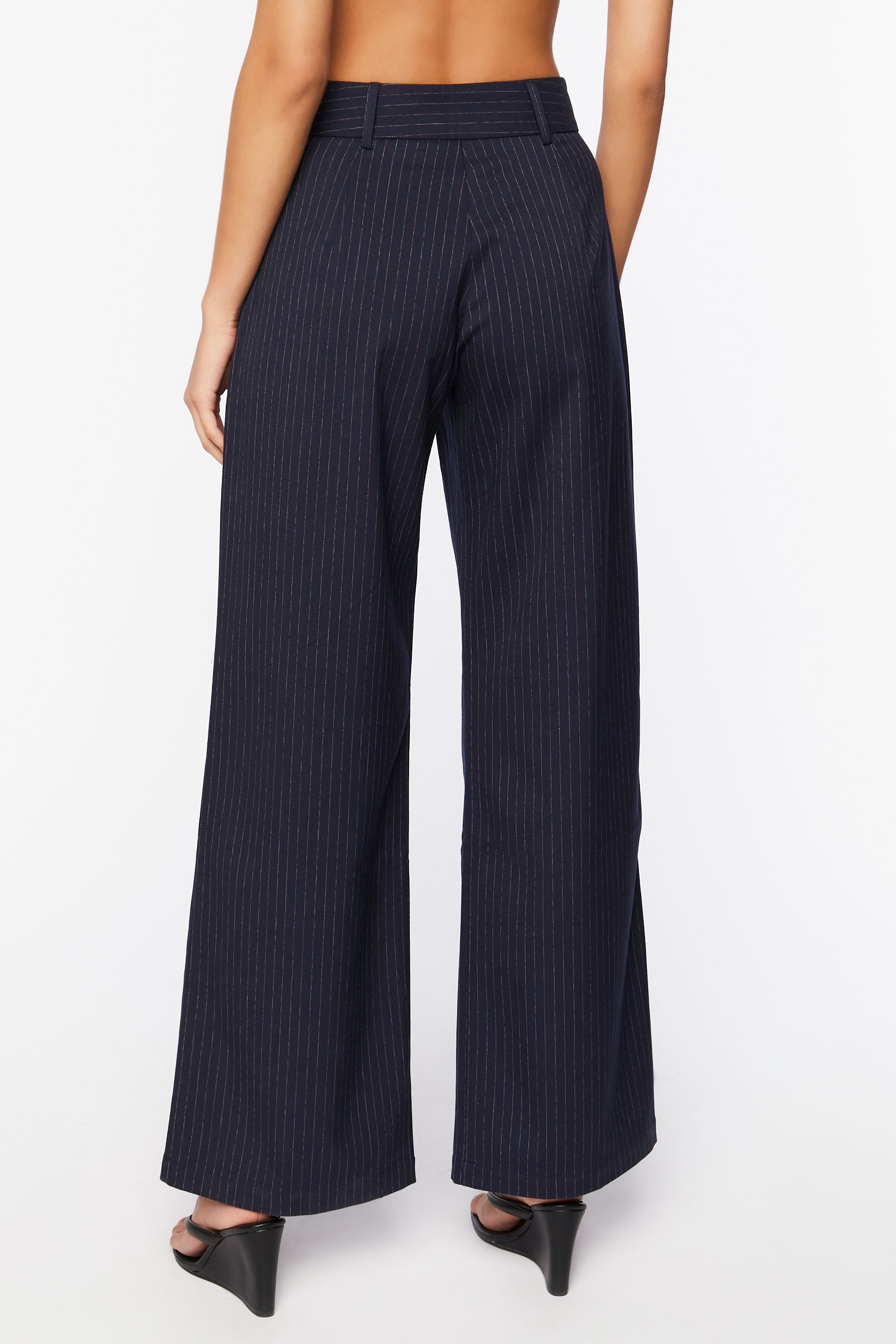 Navywhite Pinstripe Mid-Rise Trouser Pants 3