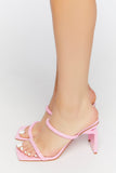 Pink Faux Leather Open-Toe Block Heels 1