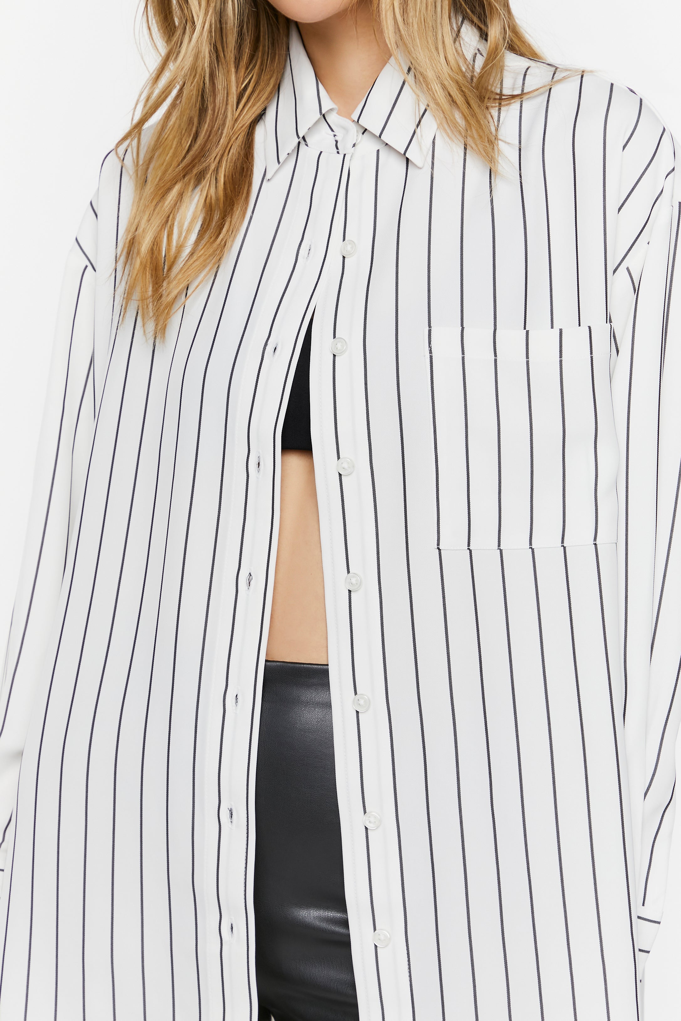 White/Black Oversized Striped High-Low Shirt 1