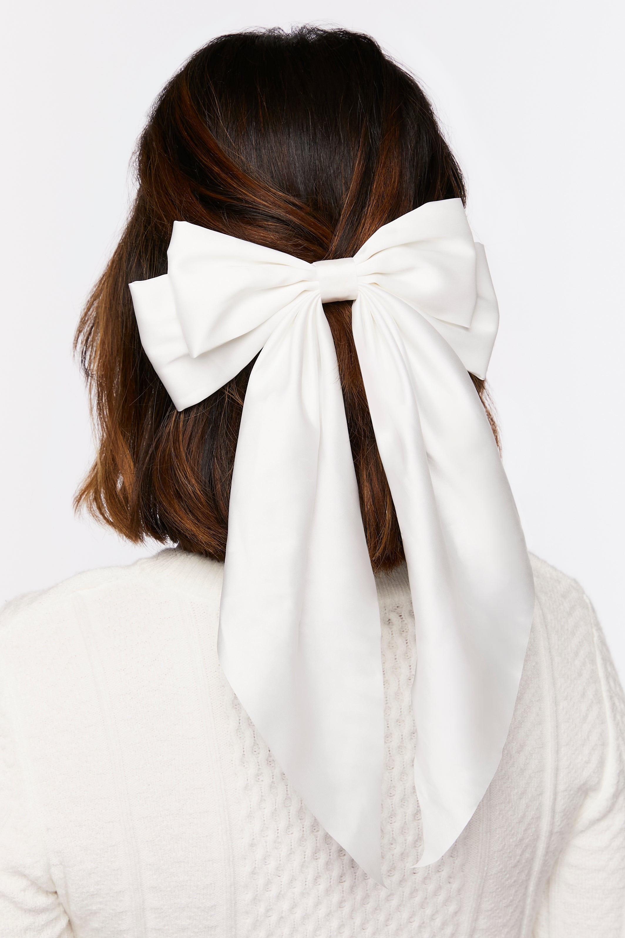 White Oversized Satin Bow Hair Barrette 