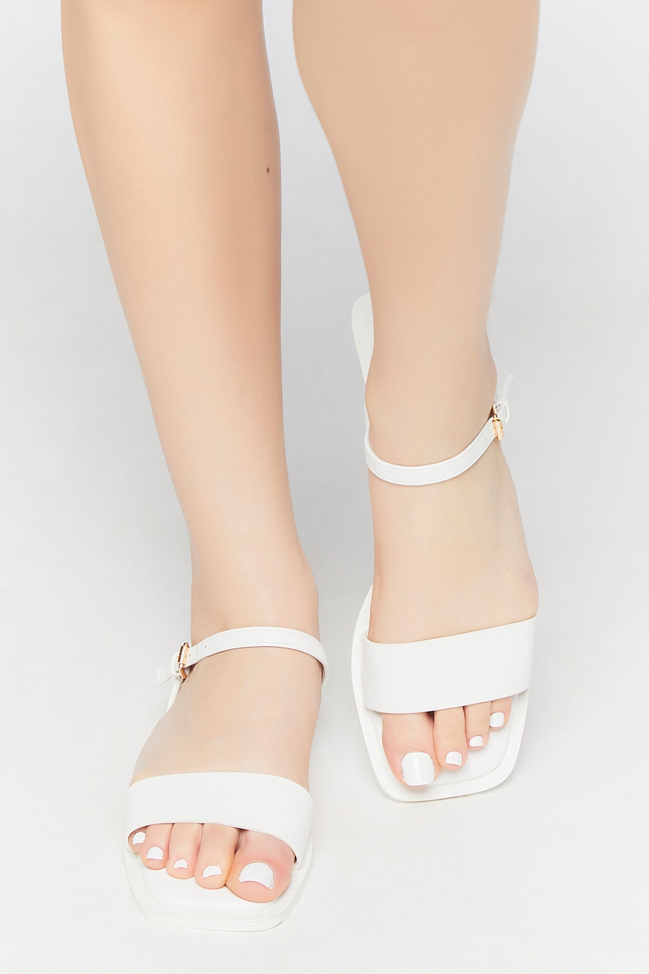 White Faux Leather Open-Toe Sandals 3