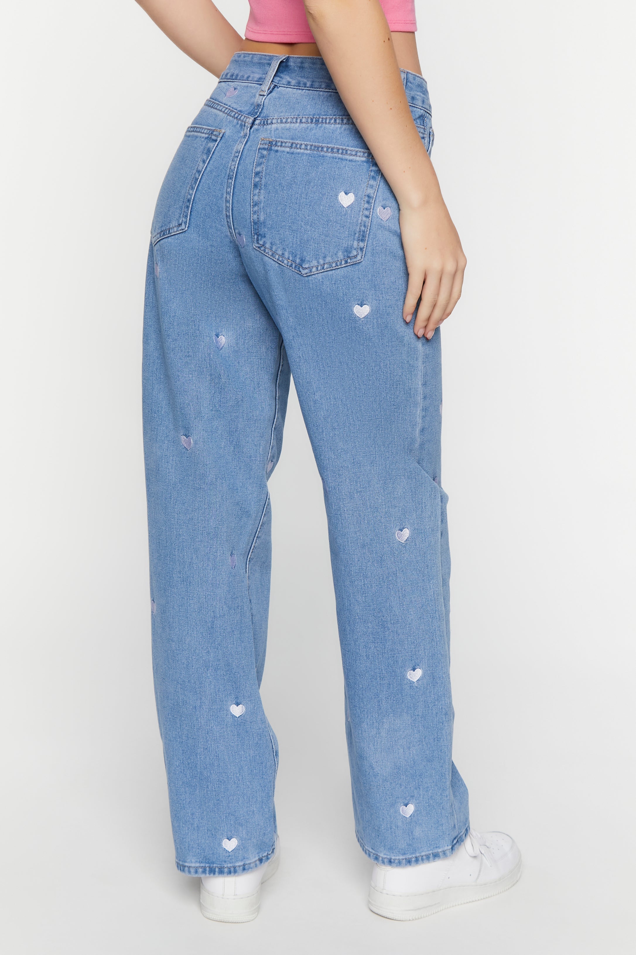 Light Denim Heart Embroidered 90s-Fit Jeans 2