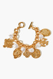Gold Ornate Faux Pearl Charm Bracelet