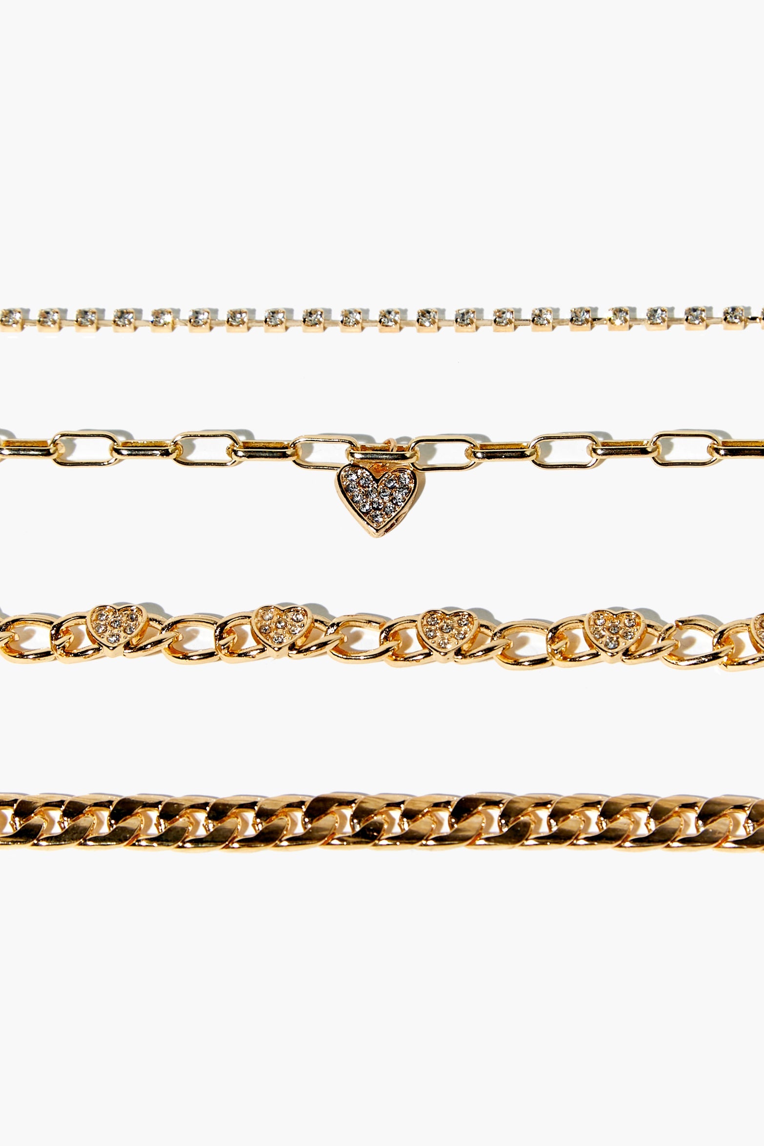 Gold Rhinestone Heart Bracelet Set 1