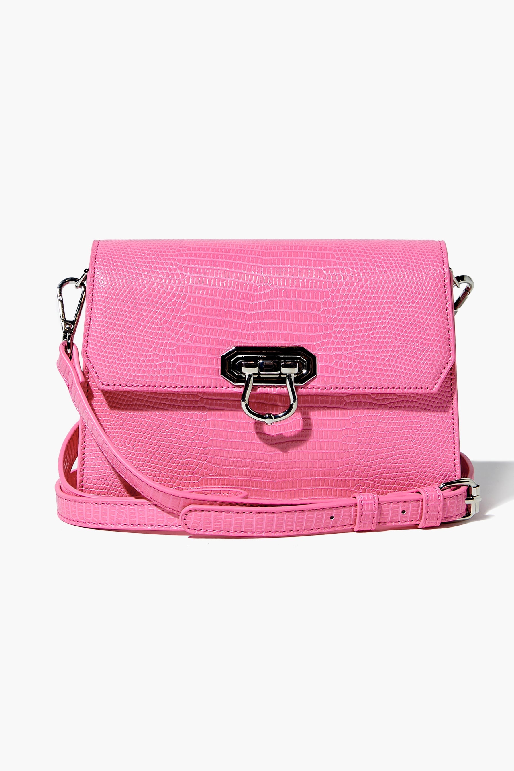 Pink Faux Croc Crossbody Bag