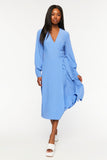 Blue Surplice Long-Sleeve Wrap Midi Dress 
