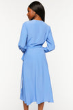 Blue Surplice Long-Sleeve Wrap Midi Dress 2