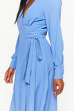Blue Surplice Long-Sleeve Wrap Midi Dress 4