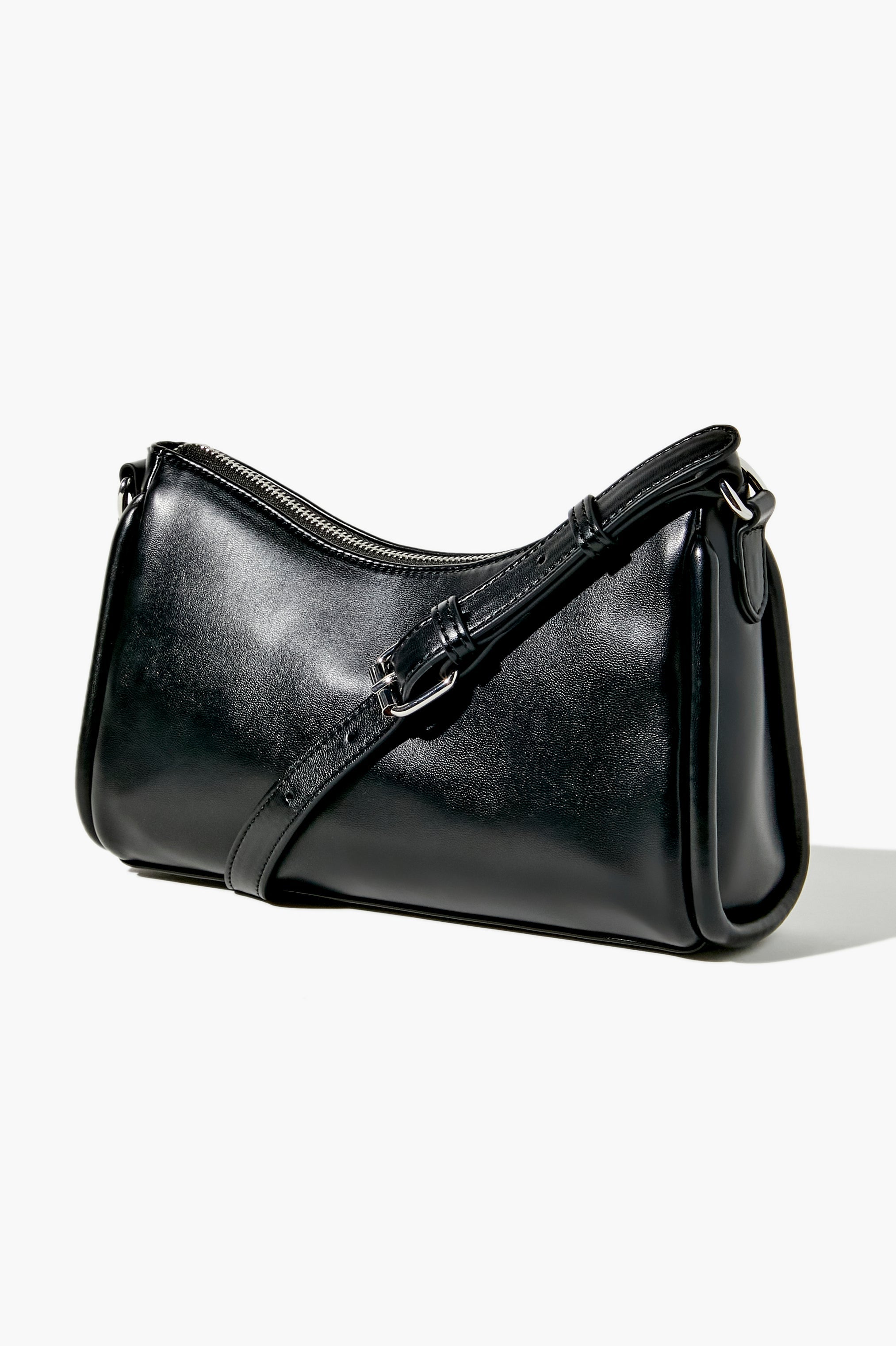 Black Faux Leather Baguette Shoulder Bag 1