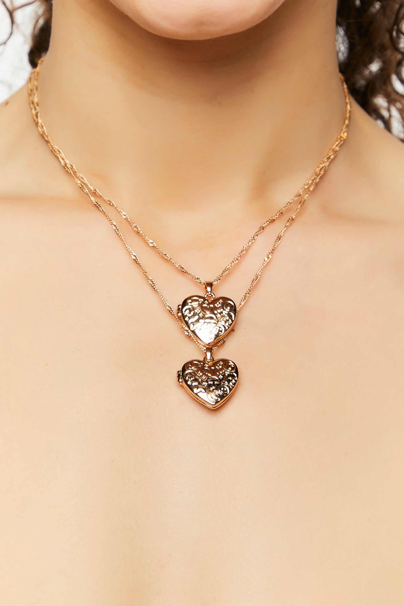 Gold Heart Locket Necklace Set