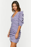 Purplemulti Ditsy Floral Ruched Puff-Sleeve Dress 1