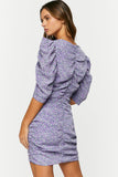Purplemulti Ditsy Floral Ruched Puff-Sleeve Dress 2