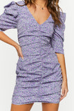Purplemulti Ditsy Floral Ruched Puff-Sleeve Dress 4