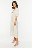 Taupe Shirred Puff-Sleeve Midi Dress 1