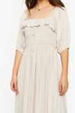 Taupe Shirred Puff-Sleeve Midi Dress 4